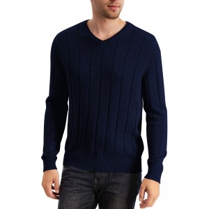 Tooluck Men's V-neck wide-striped pullover sweater
