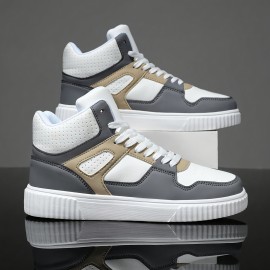 Men's Skate Shoes With Good Grip, PU Leather Lace-up Sneakers, Men's Footwear