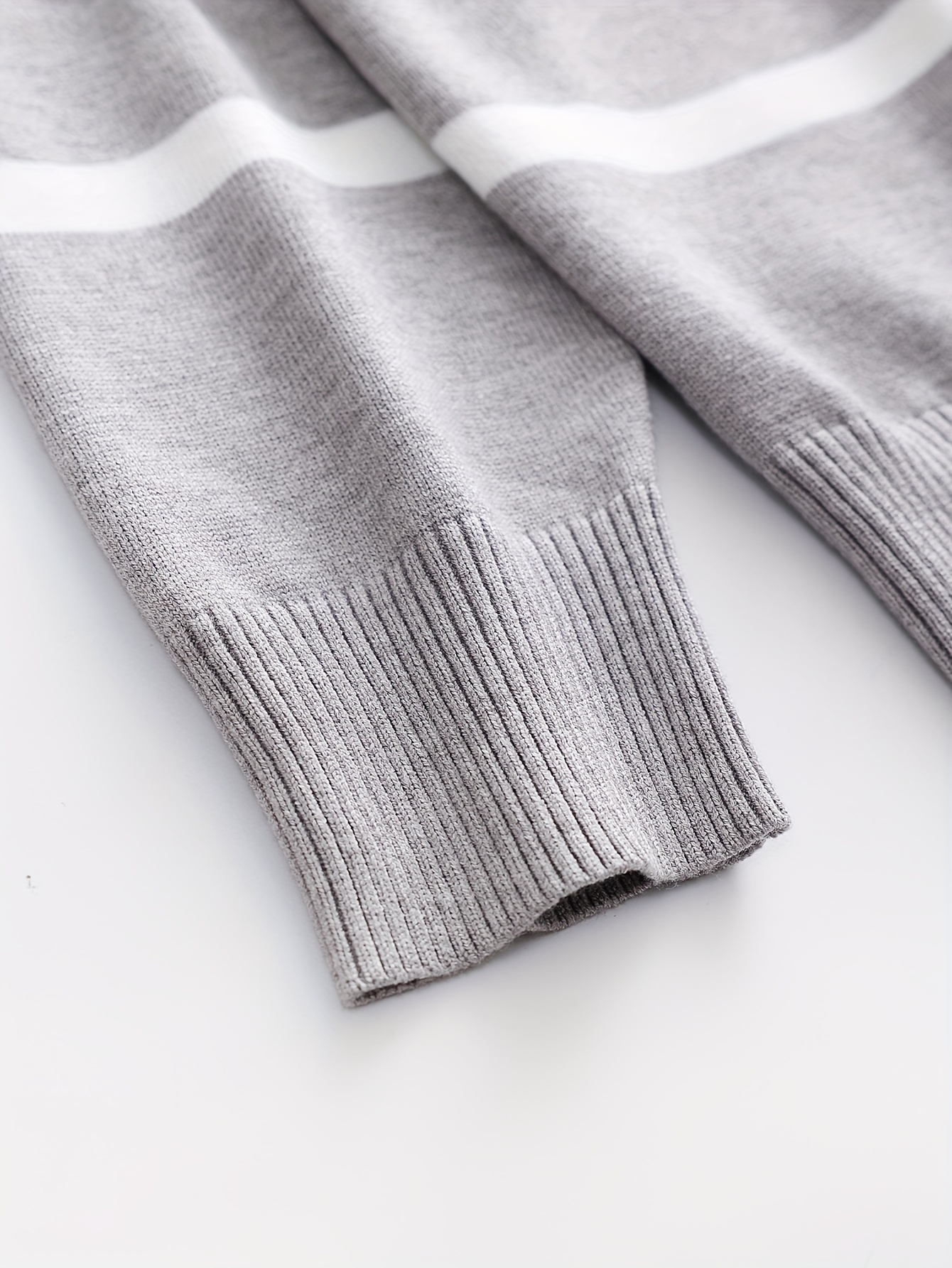 mens stylish stripe pattern knitted pullover casual breathable long sleeve crew neck top for city walk street hanging outdoor activities details 1